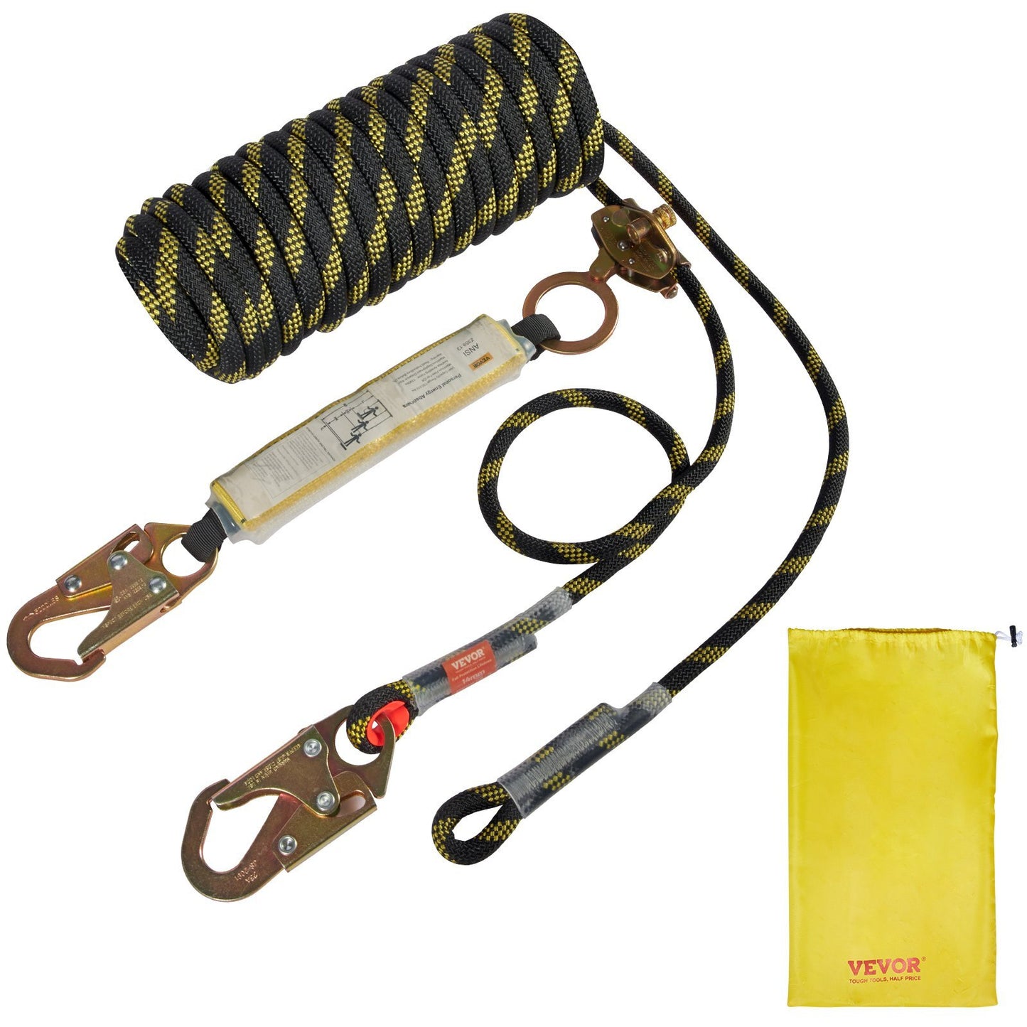 American Smart vertical lifeline assembly with fall protection rope, steel snap hooks, rope grab, shock absorber, ANSI compliant.