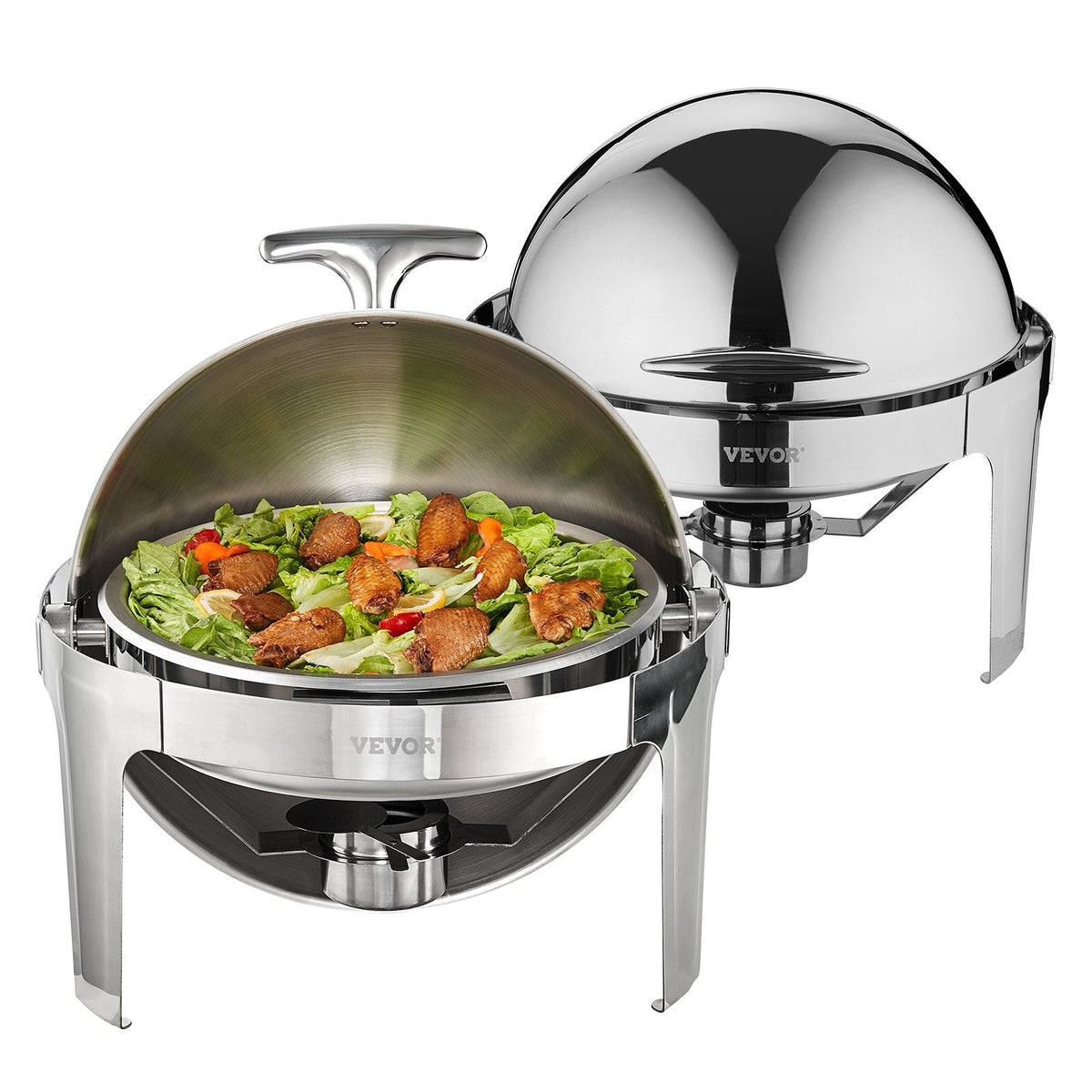 American Smart stainless steel 6 Qt roll top chafing dish buffet set with lid, water pan, and fuel holder for catering.