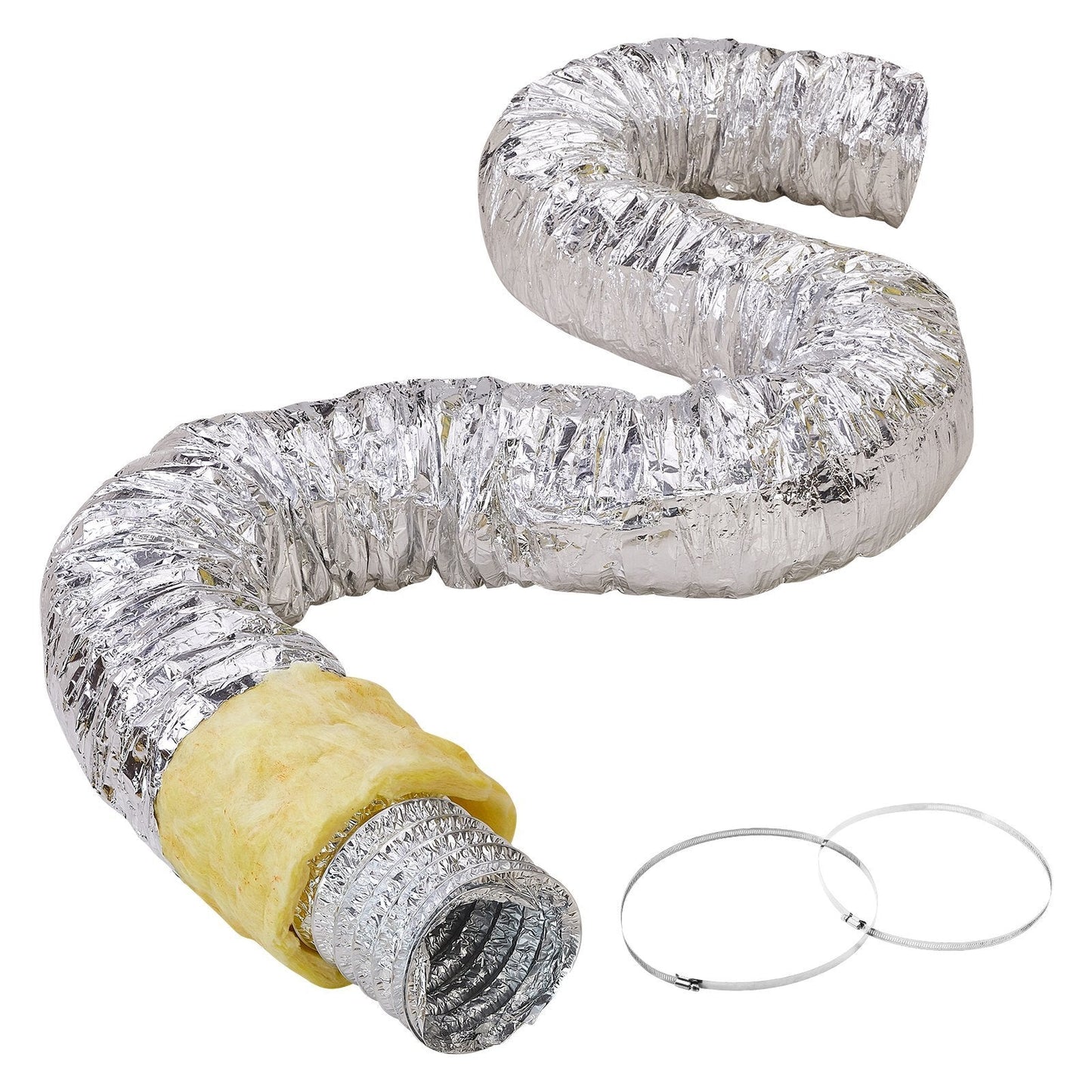 American Smart 6-inch insulated flexible dryer vent hose, 25ft long with 2 clamps, heavy-duty three-layer protection for HVAC ventilation.