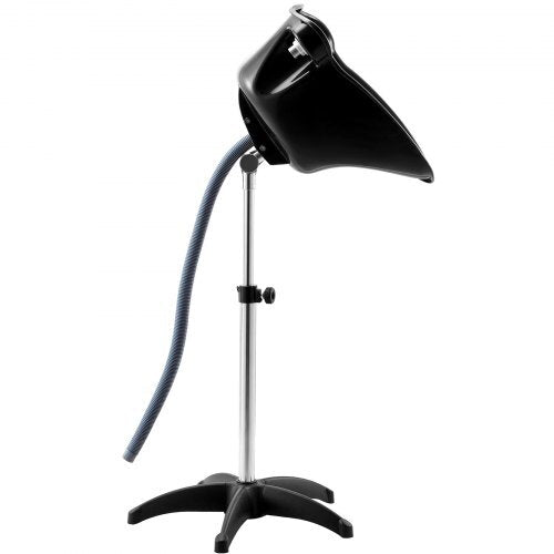 Black portable shampoo sink with adjustable height and angle, includes shower head and drain hose for salon, spa, or home use.