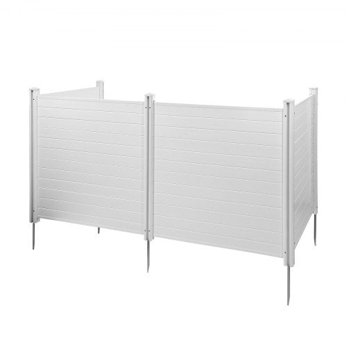 White 4-panel vinyl privacy fence by American Smart, 50x50 inches with ground stakes, ideal for air conditioners and pool enclosures.