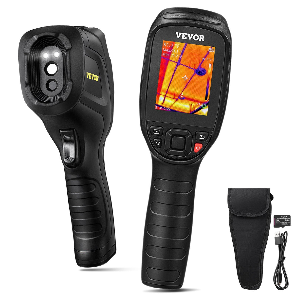 American Smart thermal imaging camera with 320x240 resolution, 2MP visual camera, infrared, rechargeable battery, and 64GB SD card.