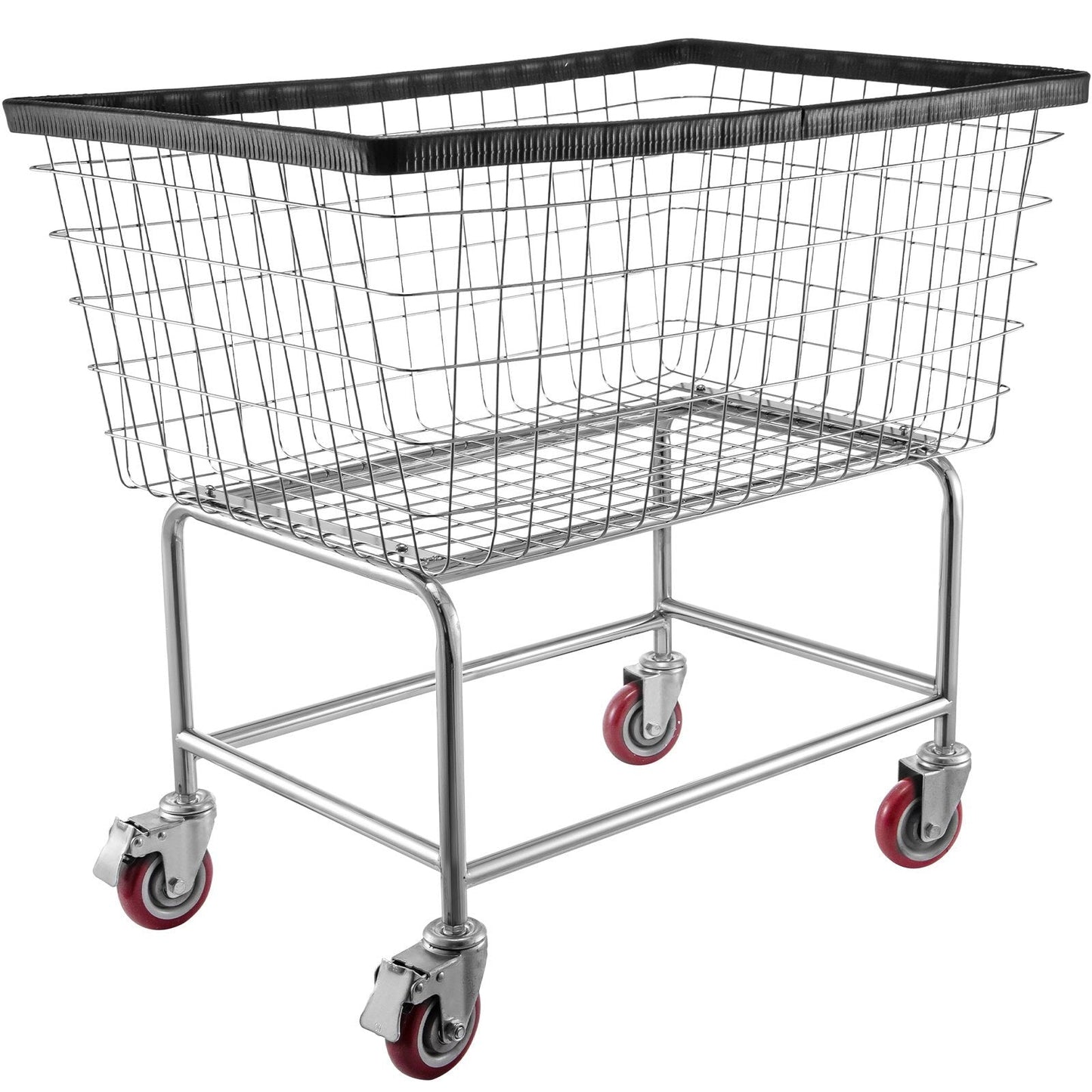 American Smart wire laundry cart with 4.5 bushel steel wire basket, chrome finish, wheels, and 35x15.7x22 inch dimensions.