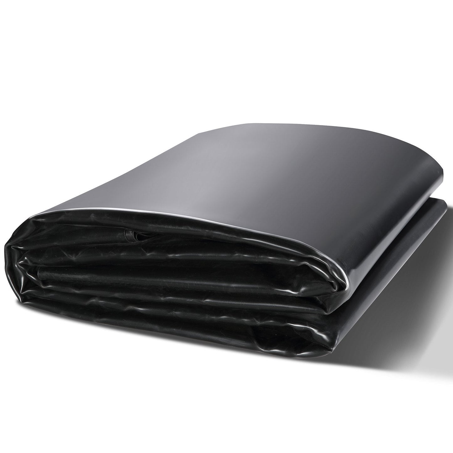 Black 20x25 ft American Smart pond liner made of 45 mil flexible EPDM for koi ponds, waterfalls, and water features.