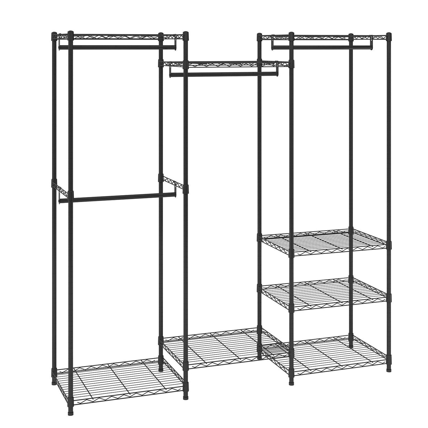 American Smart heavy duty rolling clothes rack with 4 hang rods and 8 storage tiers, adjustable freestanding wardrobe for hanging clothes.
