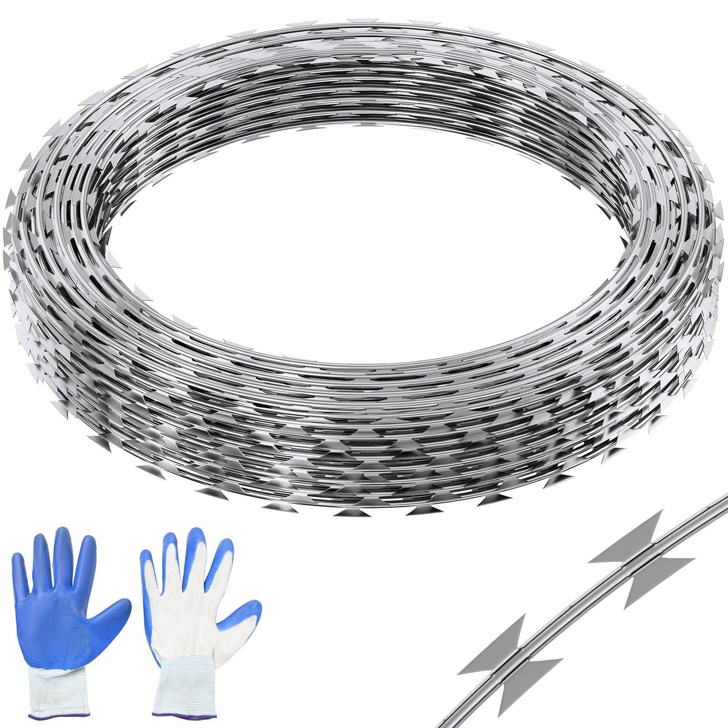 American Smart galvanized razor wire fencing rolls, 246 ft barbed wire for garden security, with sharp razor ribbon coils.