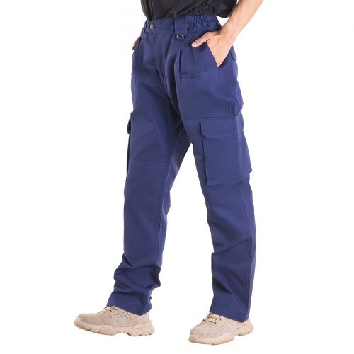 American Smart men's flame-resistant work pants in dark blue, 9 oz cotton cargo style with multi-pockets and reinforced stitching.
