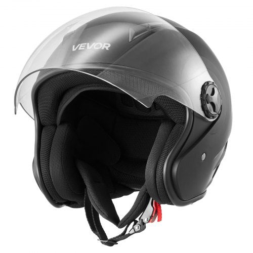 American Smart 3/4 open face motorcycle helmet with clear visor, matte black finish, DOT approved, with detachable liner for men and women.