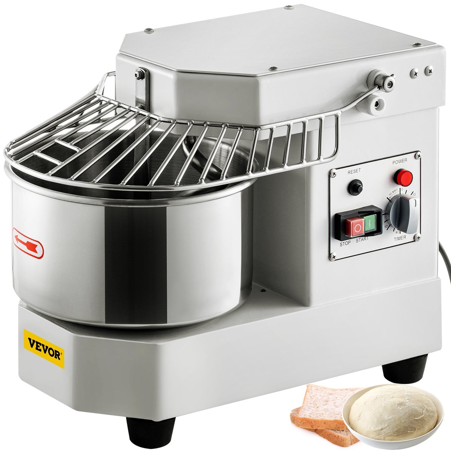 American Smart 7.3Qt commercial food mixer with stainless steel bowl, dual rotating dough kneader, security shield, and timer.