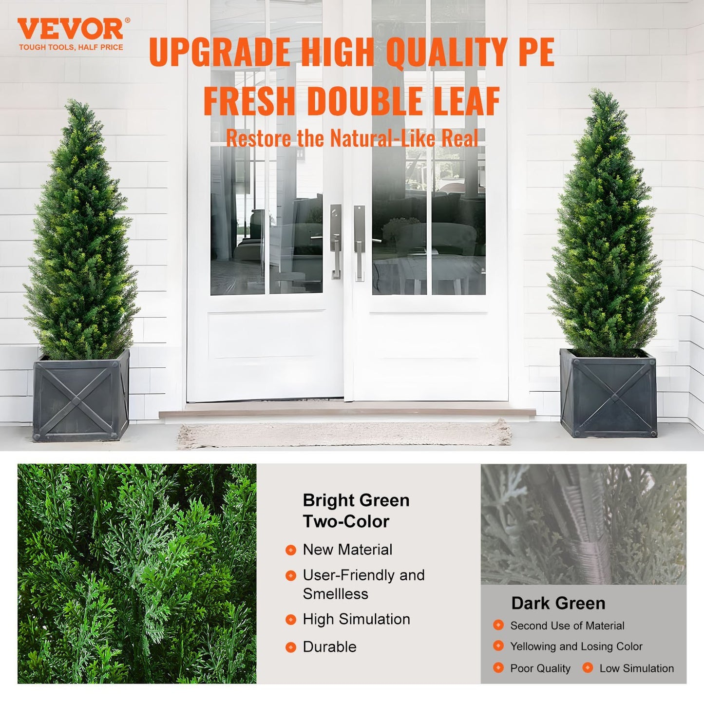 Artificial Cedar Topiary Tree, 48 inch Tall (2 Pieces), with Extra Leaves & Pot Faux Evergreen Fake Pine Cypress Trees Plant, UV Rated Artificial Greenery Set for Home Decor Indoor/Outdoor - American Smart
