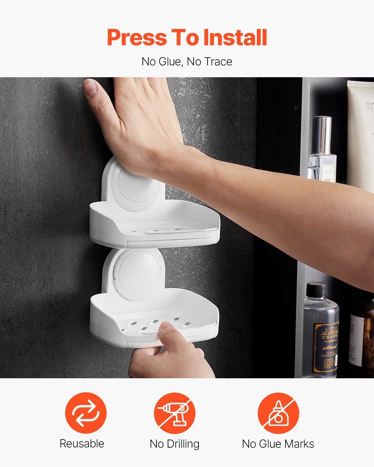 Double-layer soap holder for shower with strong suction cup, wall-mounted, self-draining soap saver for bathroom and kitchen.