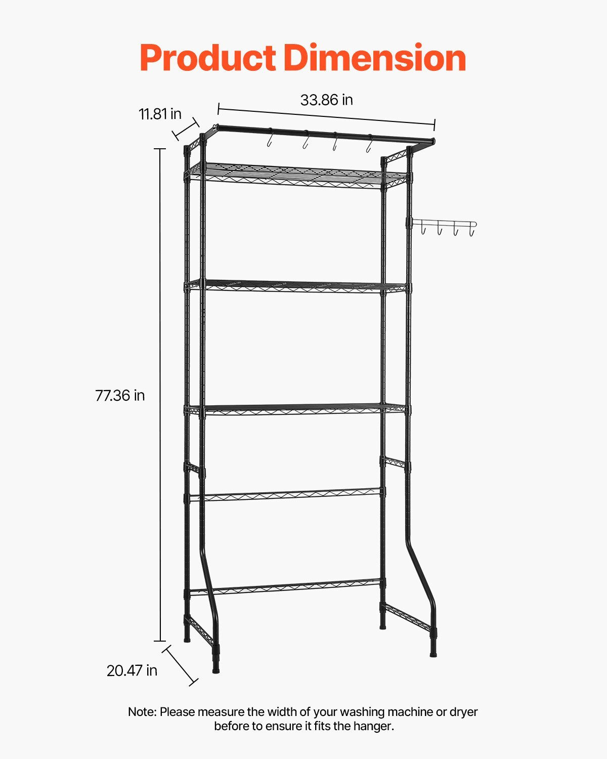 Black American Smart 3-tier laundry shelf with hanger rod, hooks, and adjustable space-saving design for washer and dryer organization