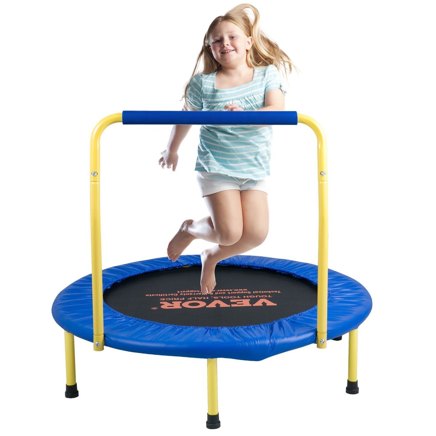 American Smart 3FT kids trampoline with foam handle, foldable mini indoor/outdoor trampoline for toddlers and children.