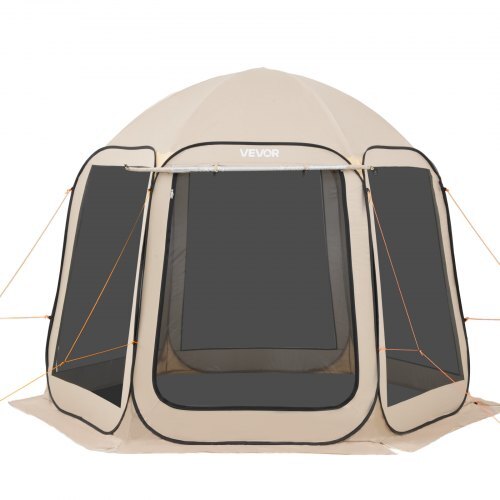 Screen House Tent, 10 x 9.2 ft, 4-8 Person Pop Up Screen Tent with Extended Awning, Portable Screened in Canopy with Carry Bag, Netting Sides, for Patio, Backyard, and Outdoor Activities, Beige - American Smart