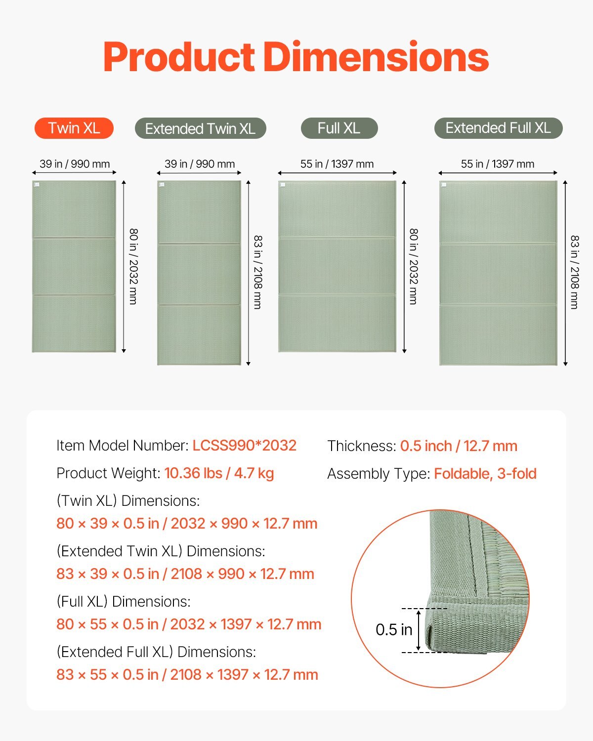 Twin size Japanese Tatami mattress made of natural rush grass, foldable floor futon with non-slip backing and fresh scent.