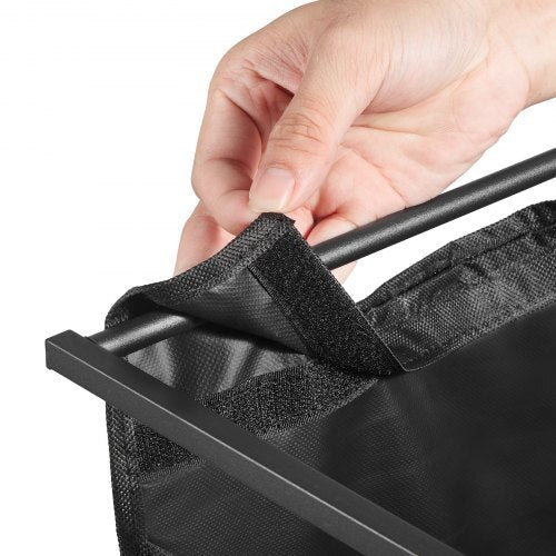 American Smart 2-section laundry sorter with metal frame, wooden tabletop, and pull-out Oxford cloth baskets for dirty clothes.