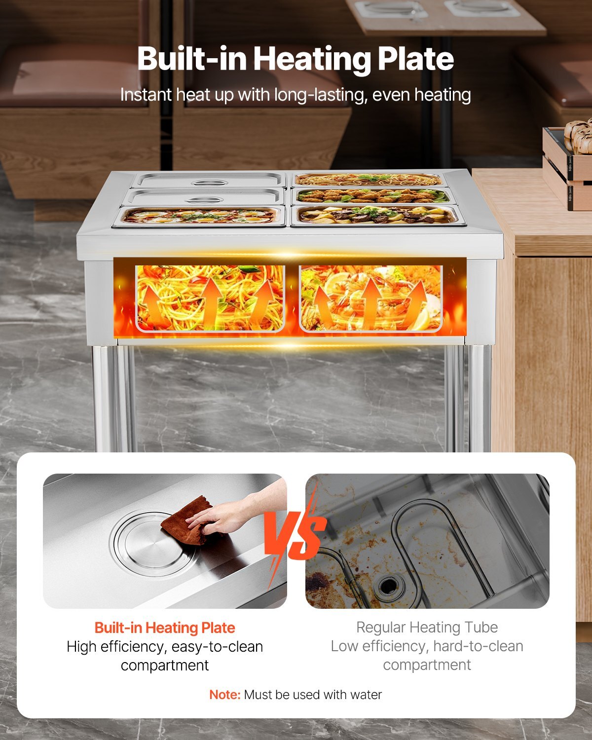 American Smart 6-pan commercial food warmer with stainless steel design, electric steam table for restaurant buffet catering.