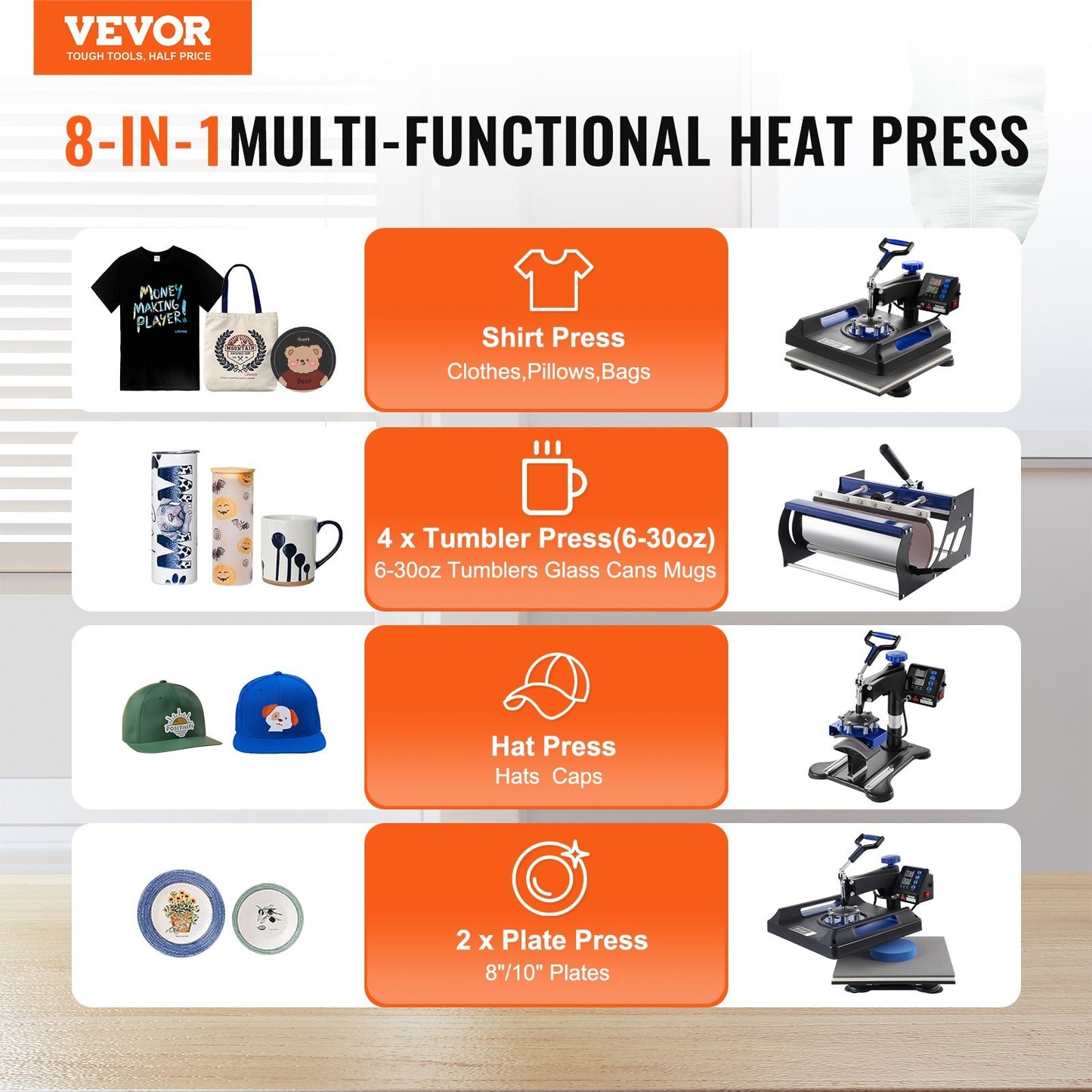 American Smart WB 15x15 inch 8-in-1 heat press machine with digital control, Teflon coating, for T-shirts, mugs, hats, and plates.