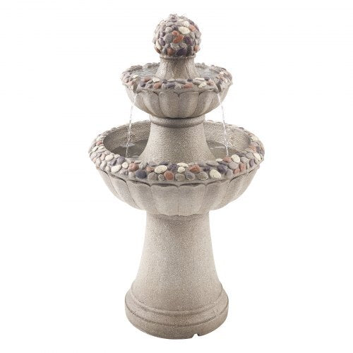 Outdoor water fountain by American Smart with 2-tier waterfall, fiberglass and resin, standing 36.5 inches tall for garden or patio.
