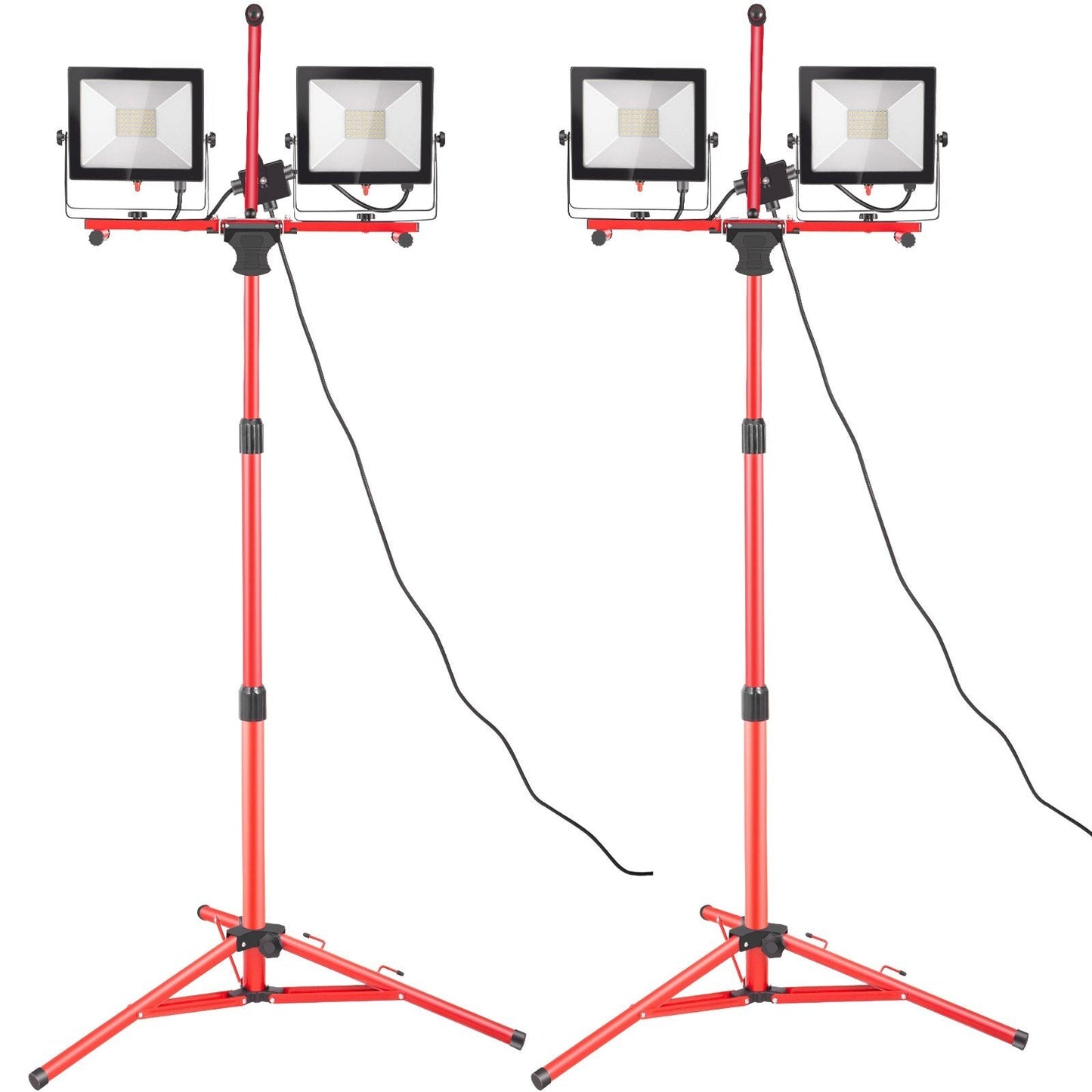 American Smart LED work lights with adjustable tripod stands, waterproof, 10,000 lumens, dual-head design, suitable for jobsite lighting.