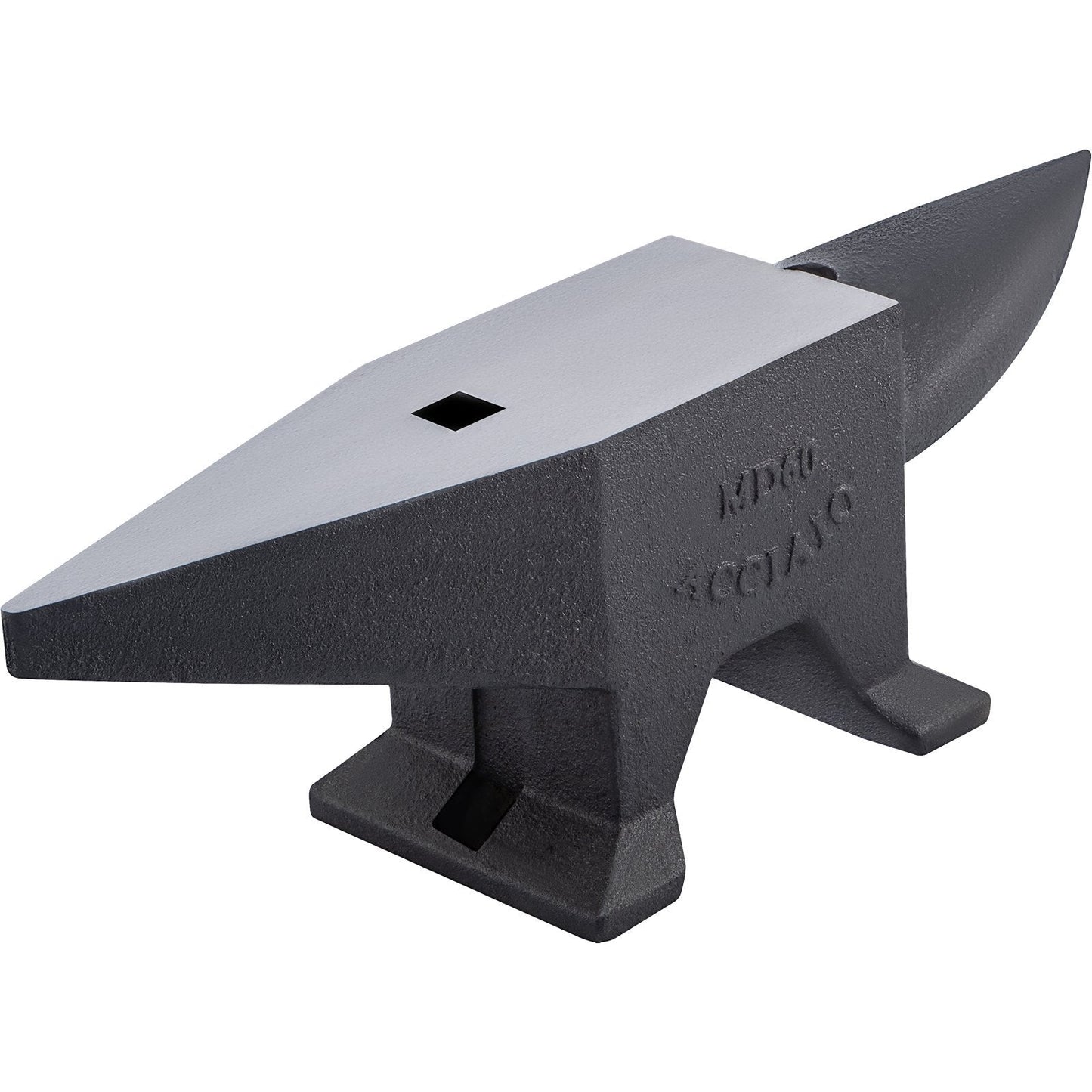 Cast steel anvil with single horn, large countertop, stable base, blacksmith tool, 132 lbs, high hardness, rugged round horn for shaping