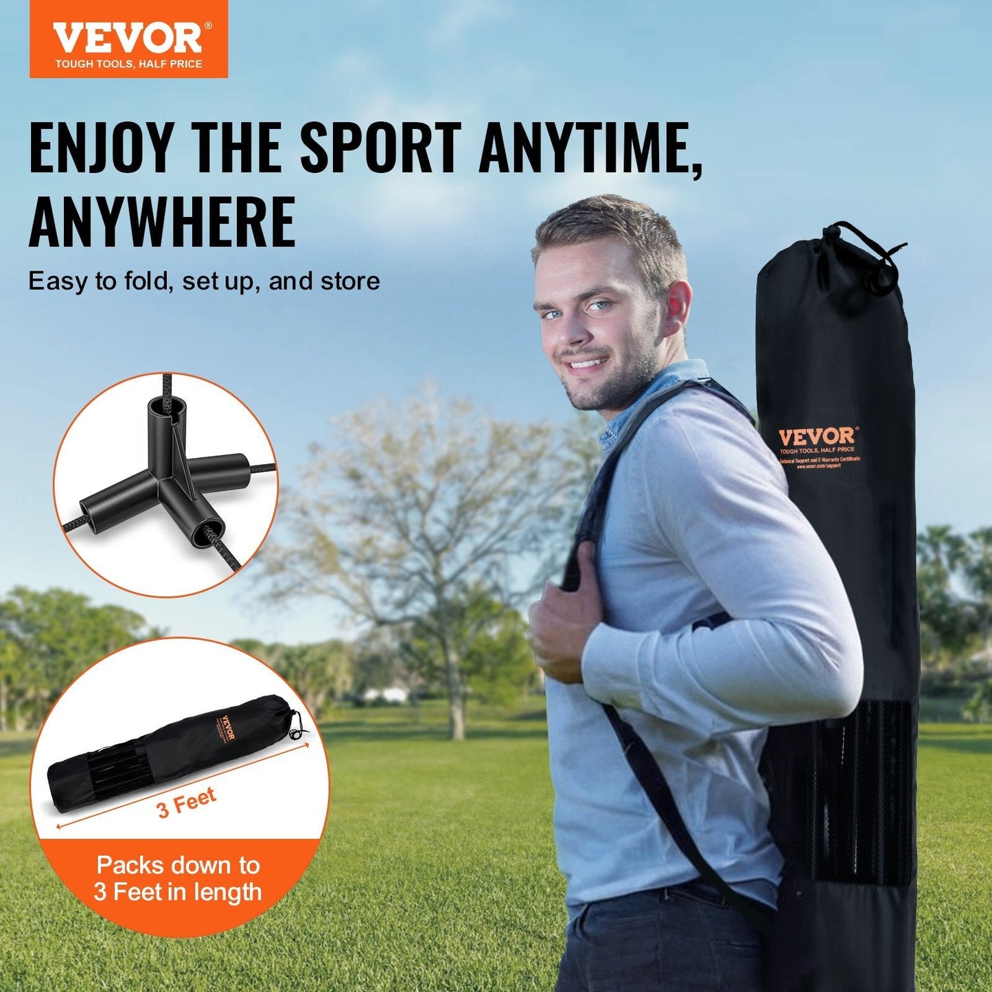 American Smart WB badminton net with adjustable height, foldable pickleball and volleyball net, portable with poles and carry bag.