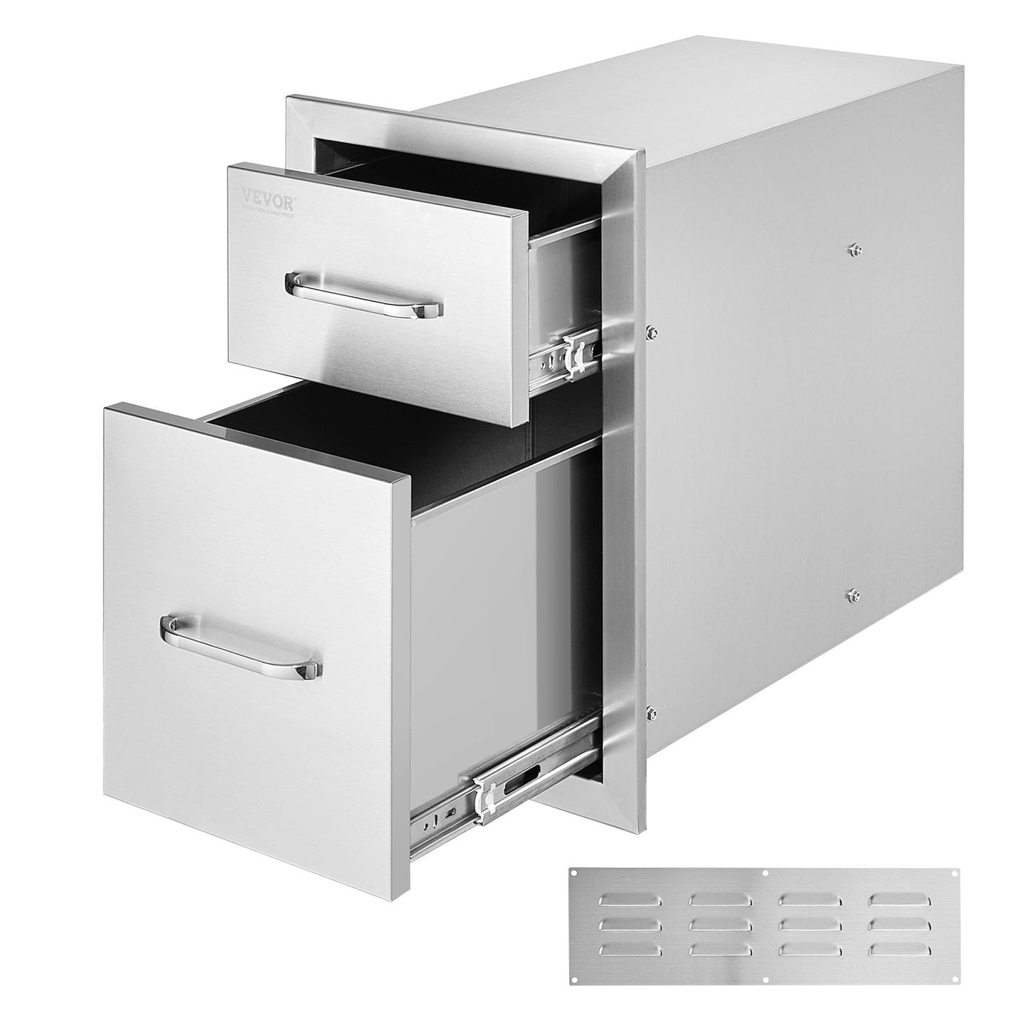 Outdoor kitchen drawers by American Smart WB, double BBQ access drawers with stainless steel handle for patio grill stations.
