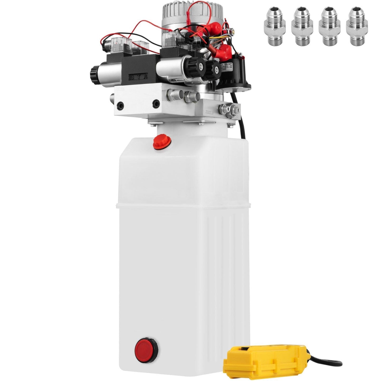American Smart 8 Quart hydraulic dump trailer pump with electric power unit, 3200 PSI max pressure, and SAE #6 connectors.