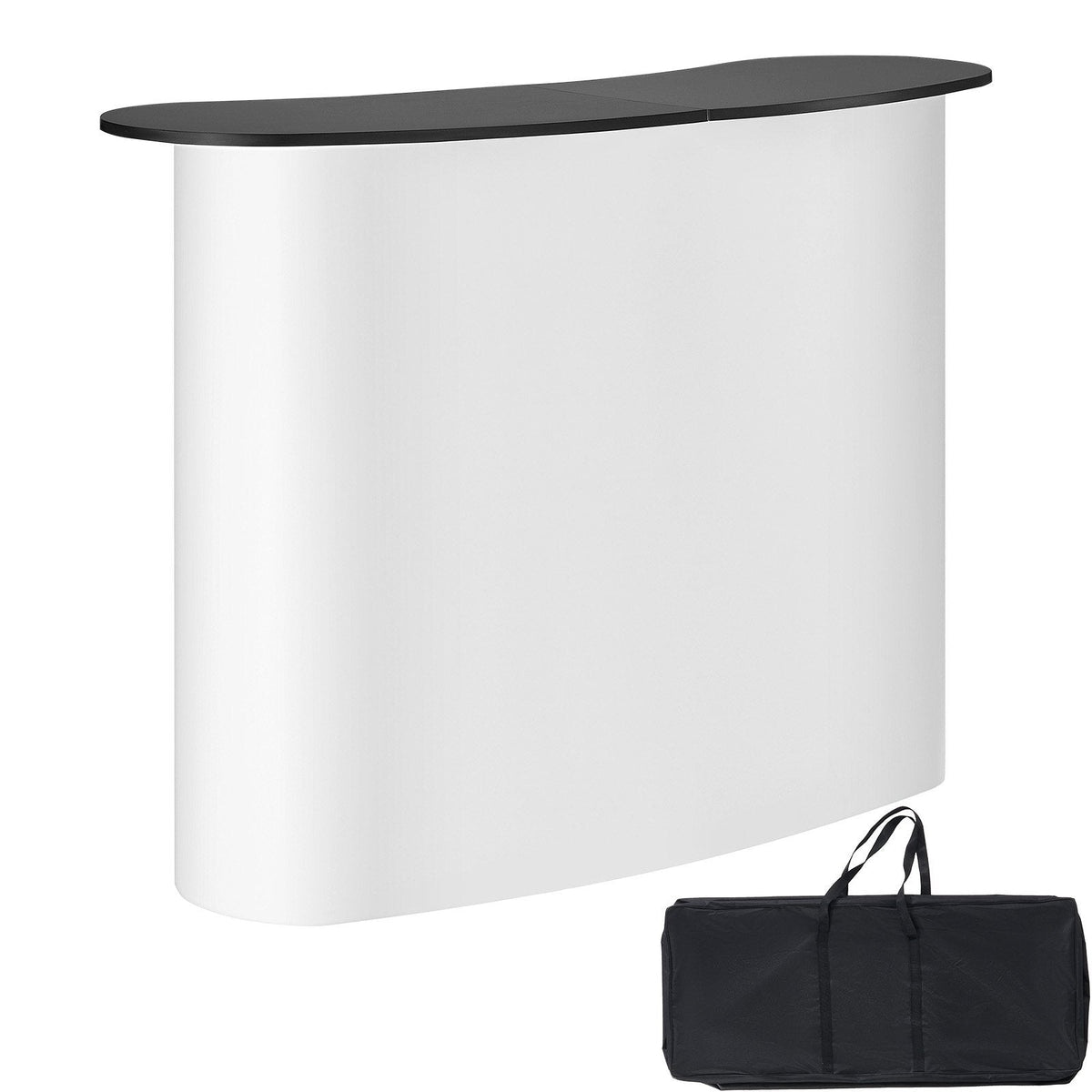 Portable American Smart tradeshow podium table with display wall, foldable design, storage rack, and carrying bag for outdoor exhibitions.