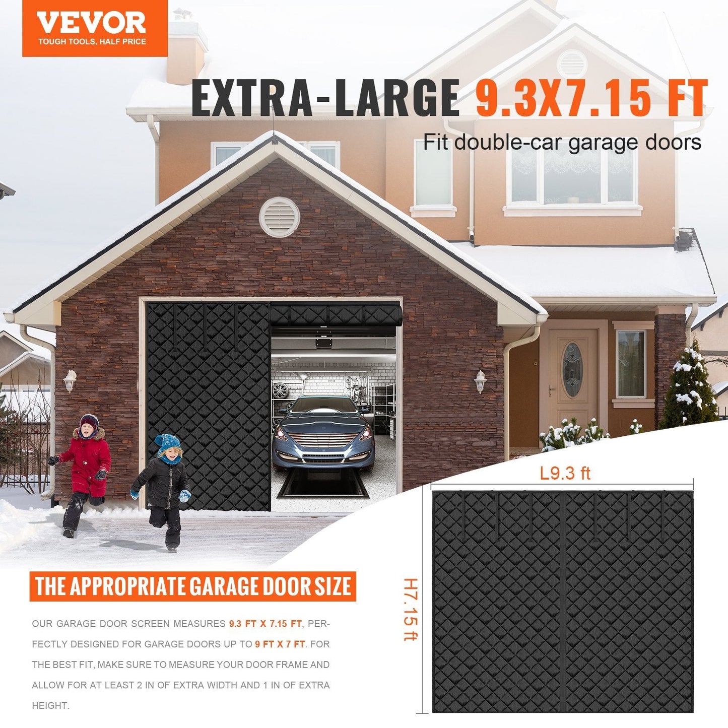 American Smart 9x7FT garage door screen with magnetic thermal insulation, heavy-duty Oxford fabric and weighted bottom for winter use.