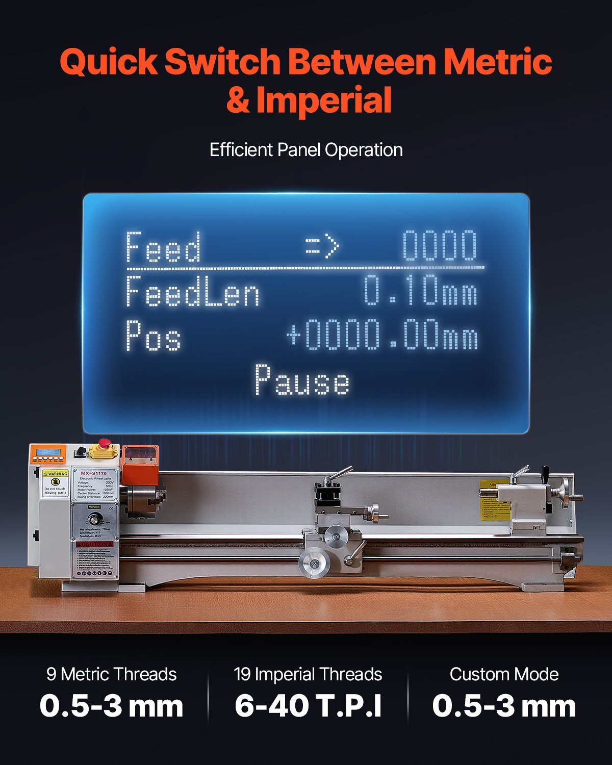 American Smart metal lathe machine with 8.7 x 39-inch size, automatic feed, variable speed, 1250W brushless motor for precision work