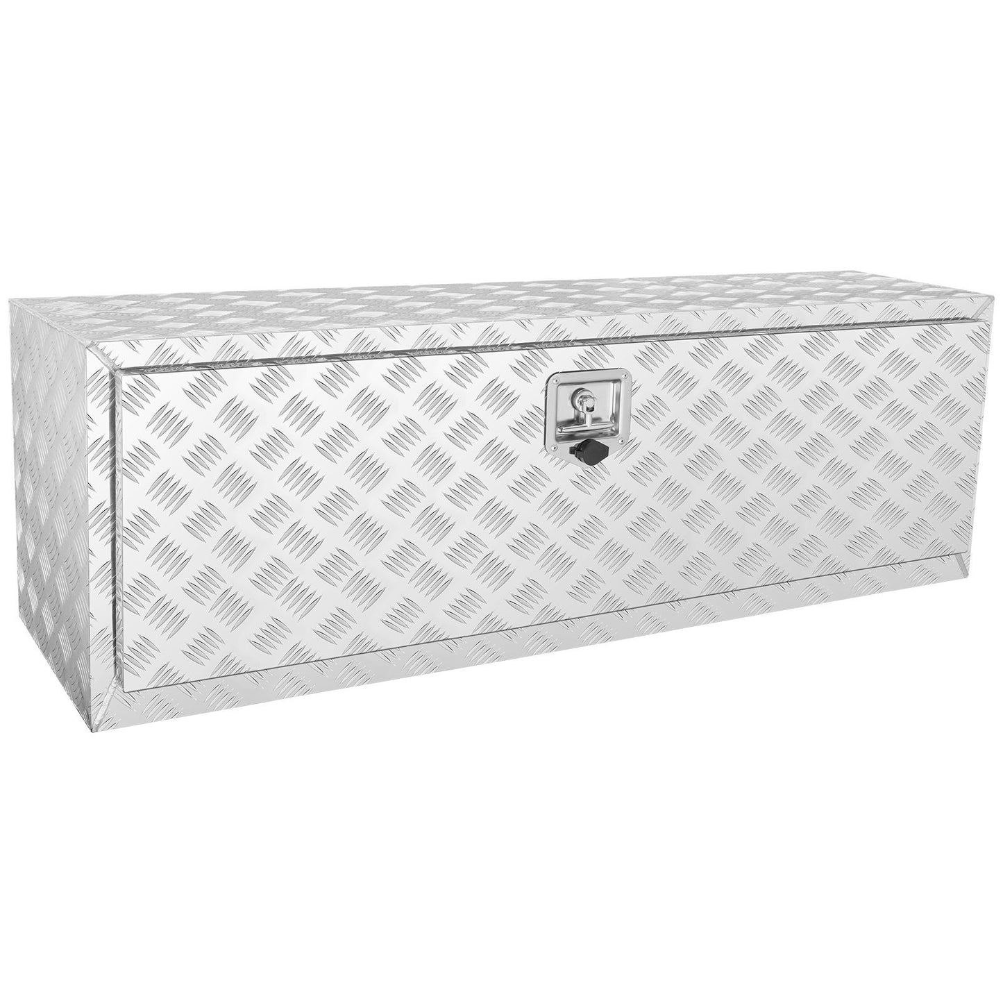 American Smart 48" aluminum underbody truck tool box with diamond plate finish, lock, keys, T-handle latch, waterproof storage.
