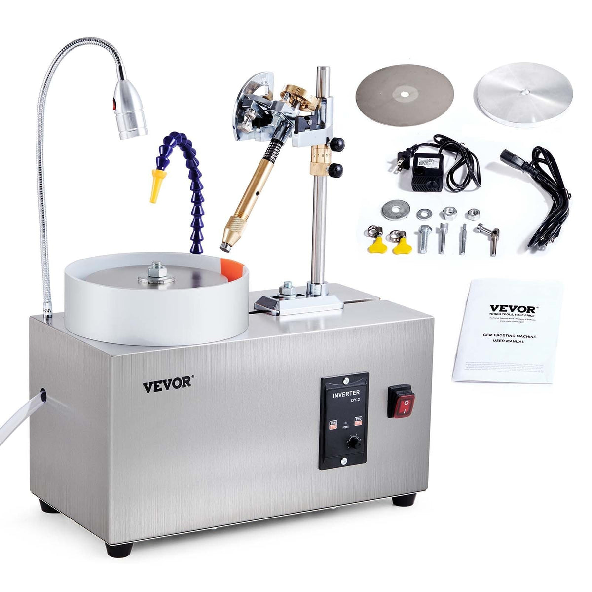 American Smart Gem Faceting Machine with jade grinding and polishing, adjustable speed, mechanical arm, and scale for gemstone craftwork.