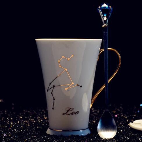 style: Gold handle Leo, Size: 390ML - Creative Constellation Porcelaine Tasse 390 En E Tasse De Tasse En Porcelaine Amant Tasse De Valentine Jour Cadeau