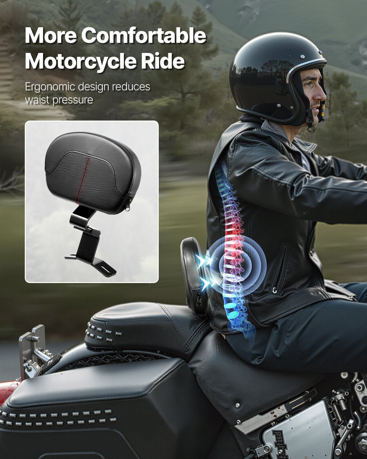Black 12.2-inch Harley-Davidson motorcycle backrest sissy bar for Touring, Street Glide, Road Glide, and Road King models.