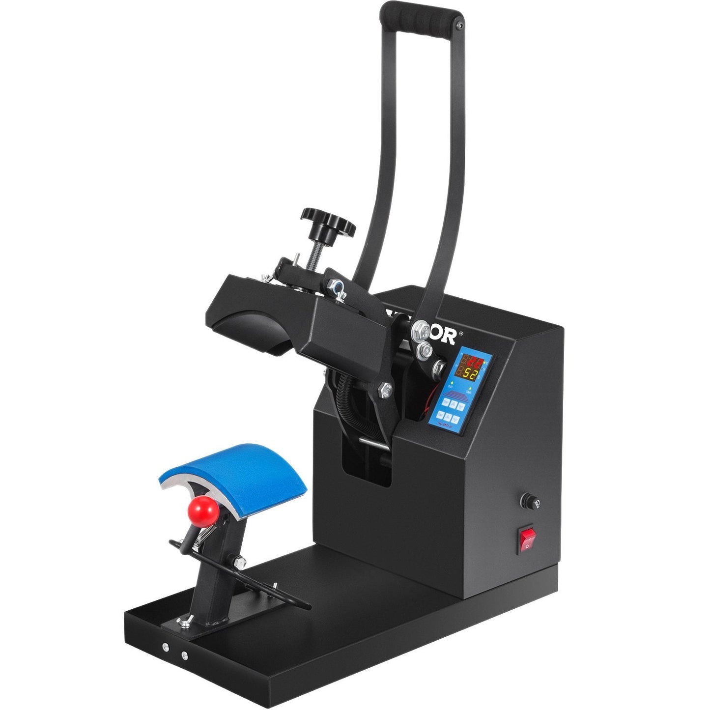 American Smart 6x3.75-inch curved element hat heat press with clamshell design, digital LCD timer, temperature control, steel frame.