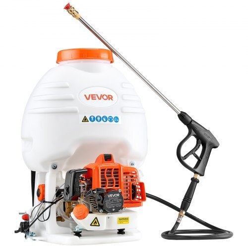 American Smart gas-powered backpack sprayer with 5-gallon tank, 24-inch wand, and nozzles for efficient gardening and farming.