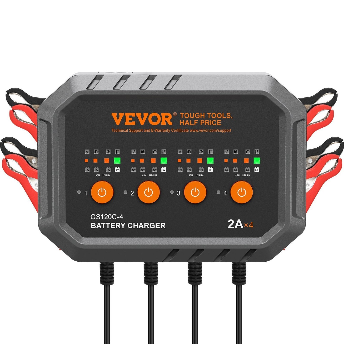 American Smart 4-Bank Smart Battery Charger for 6V/12V LiFePO4 and lead-acid batteries, showing multiple charging ports and display