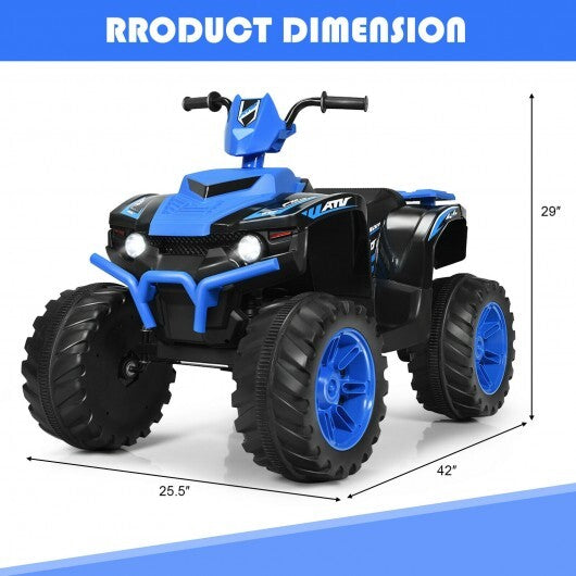 Navy 12V kids ride-on ATV by American Smart with LED lights, treaded tires, and sturdy ride-on toy design.