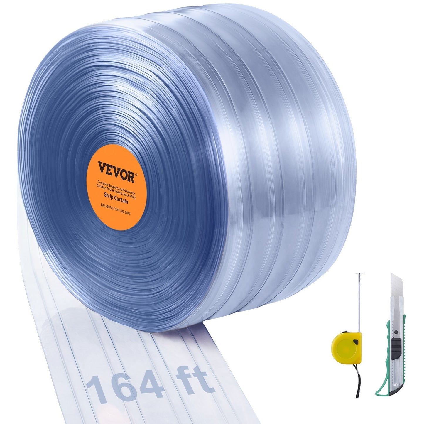 Clear ribbed plastic strip curtain from American Smart WB, 164 ft length and 8-inch width, ideal for warehouses and factories.