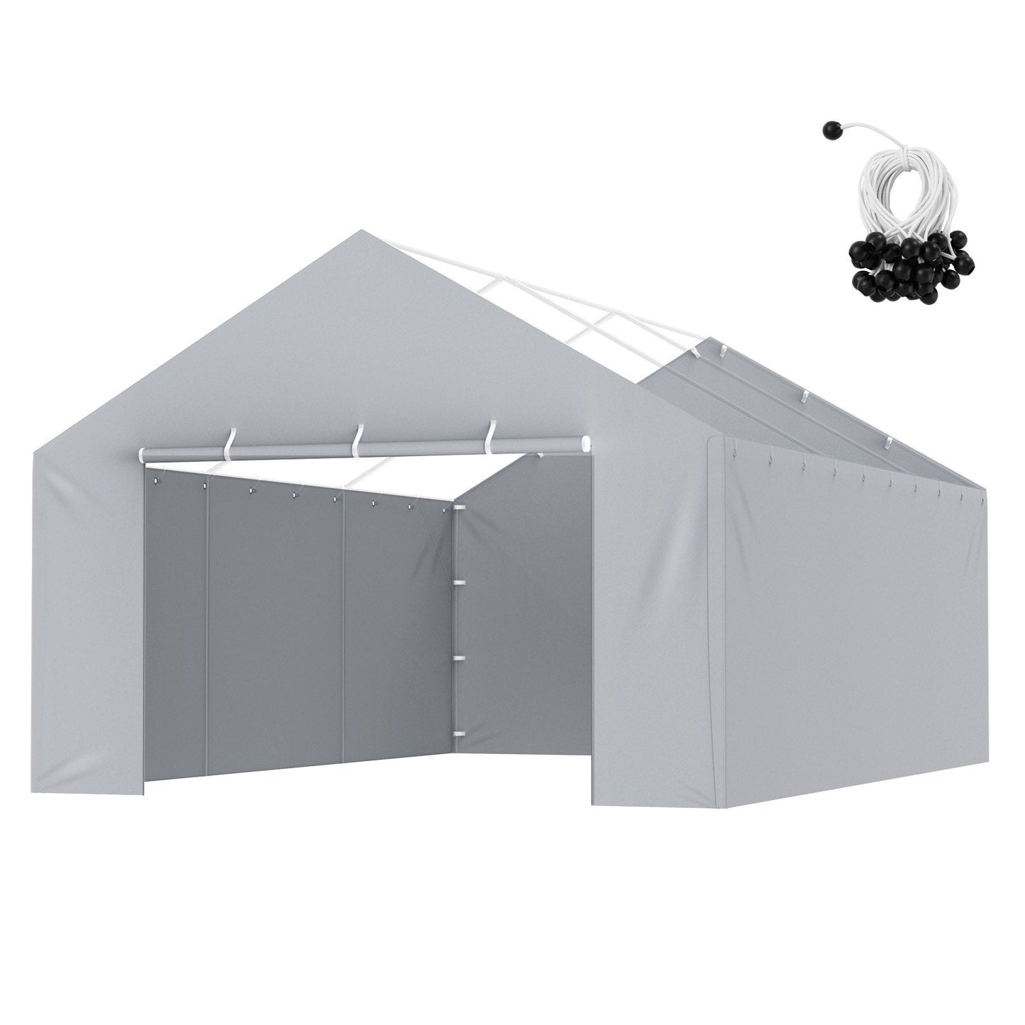 Carport Replacement Canopy Cover Side Wall 13 x 20 ft, Garage Tent Shelter Tarp Heavy-Duty Waterproof & UV Protected, Easy Installation with Ball Bungees,Grey (Top and Frame Not Included) - American Smart