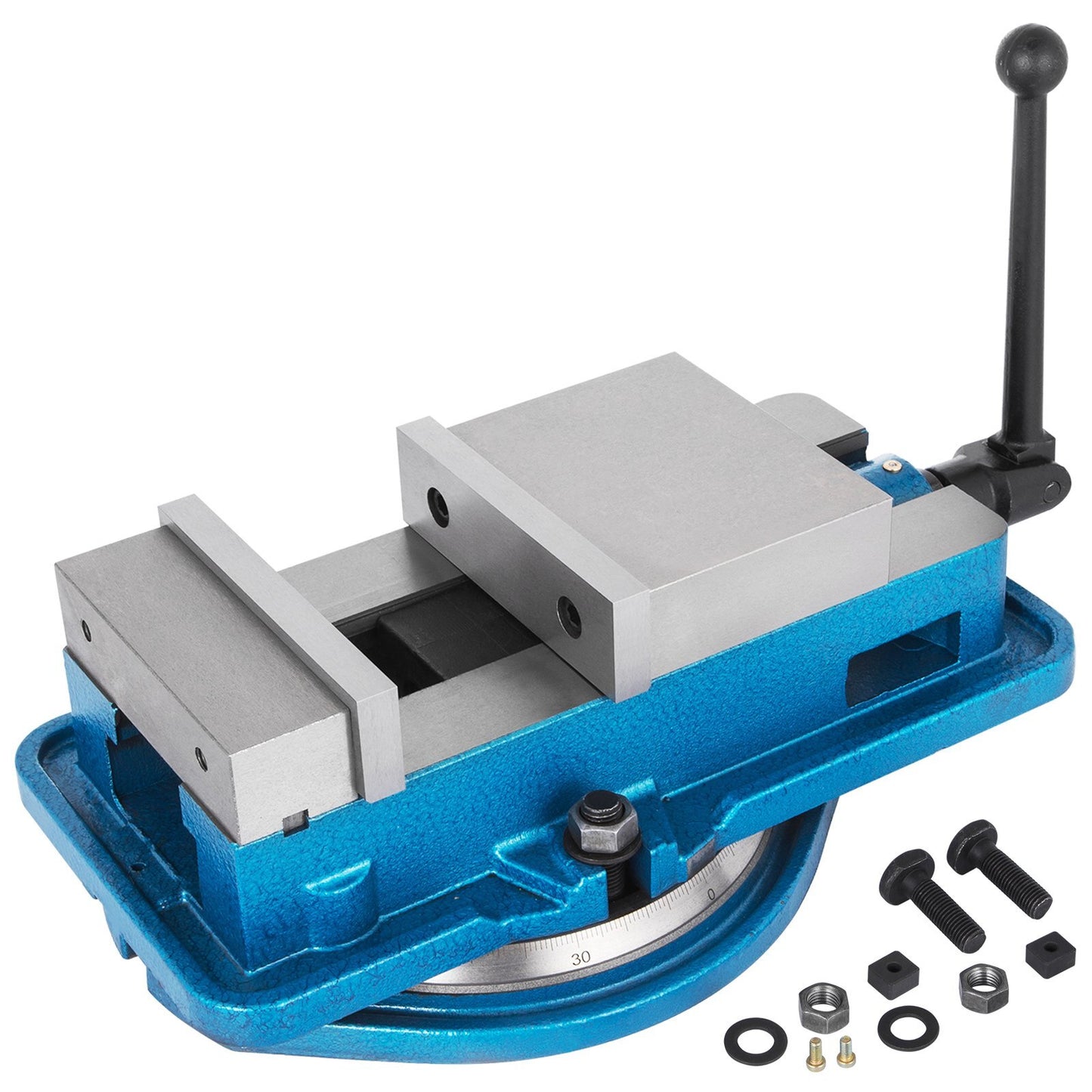 American Smart 5-inch ACCU Lock Down Vise with swiveling base, precision milling jaw, and sturdy clamp for CNC and drilling applications.