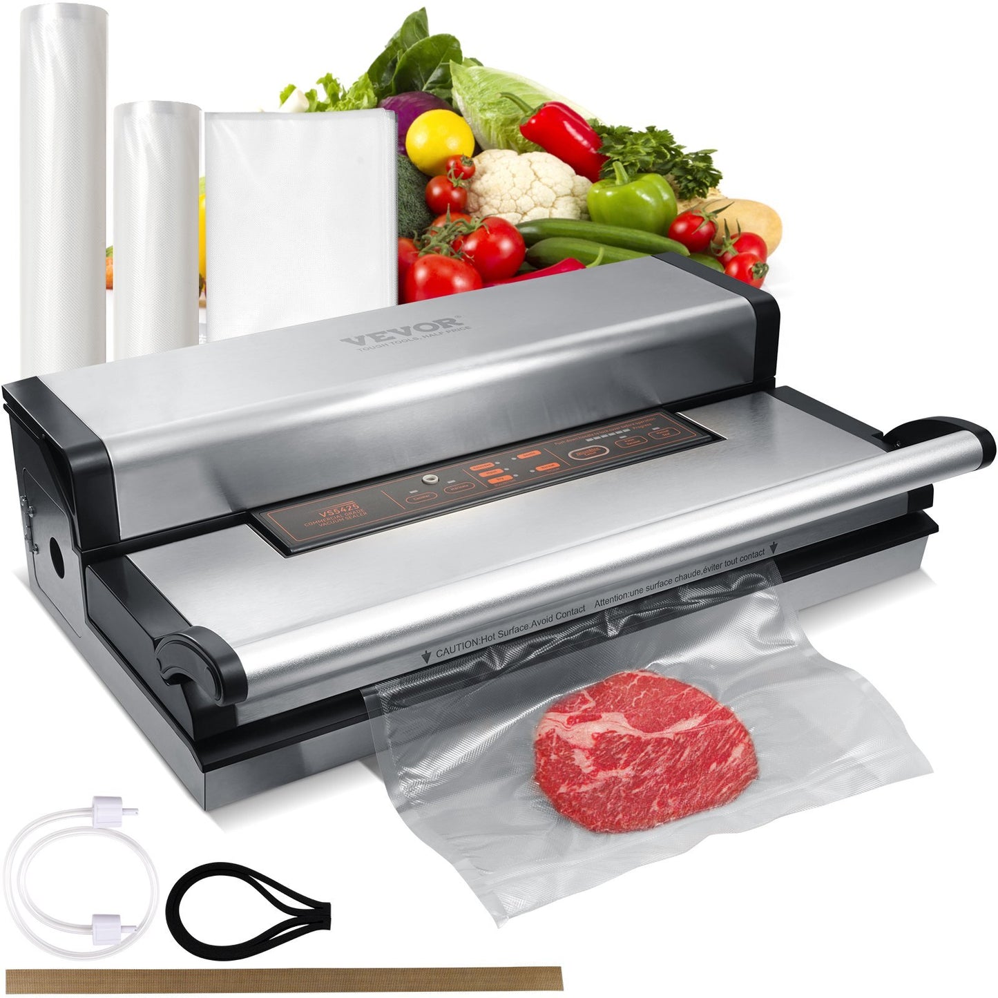 American Smart vacuum sealer machine with dual pump, built-in cutter, seal bag, external hose, ideal for dry and moist food storage.