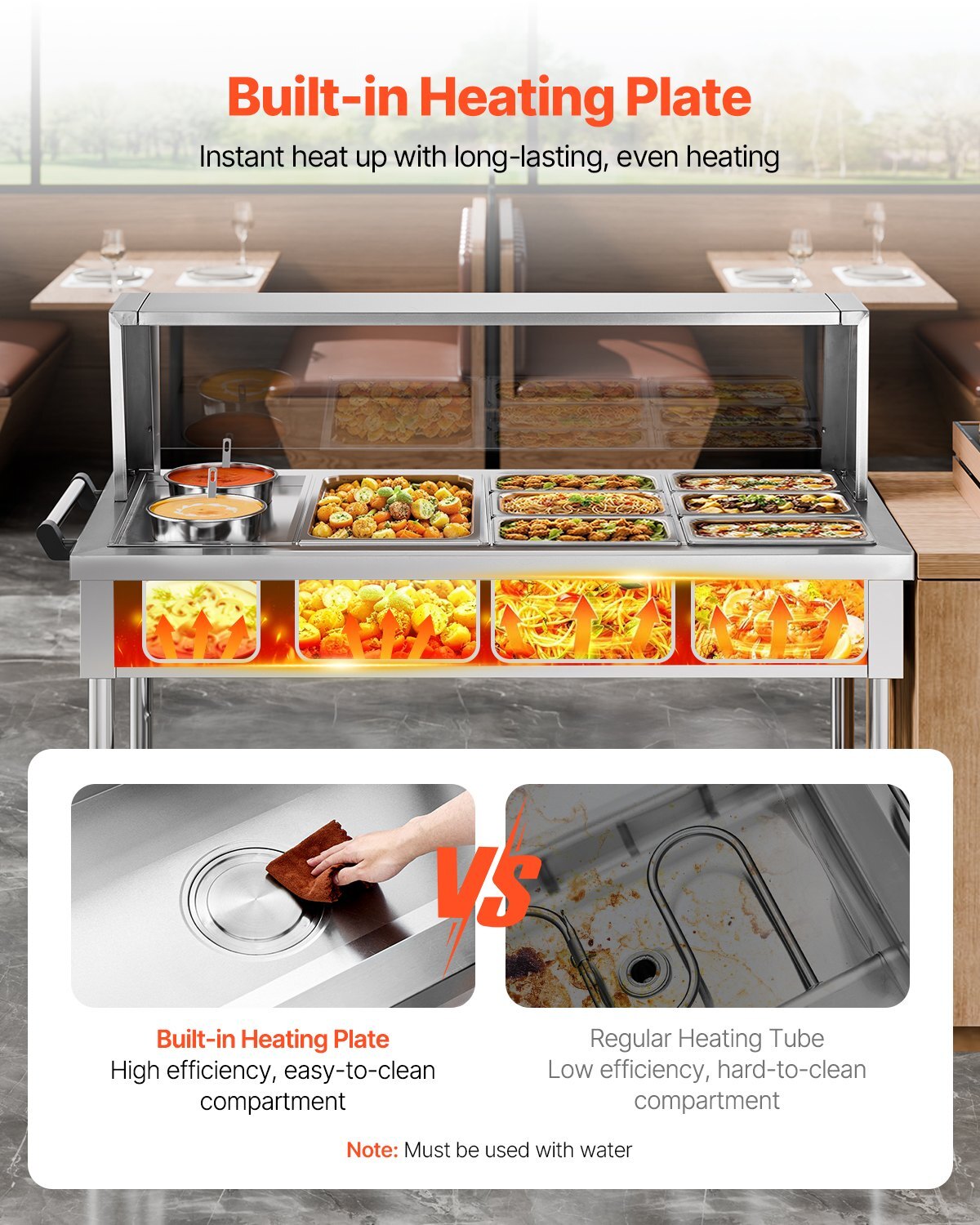 American Smart commercial food warmer with 7 pans, 2 pots, stainless steel construction, wheels, and shield undershelf for catering.