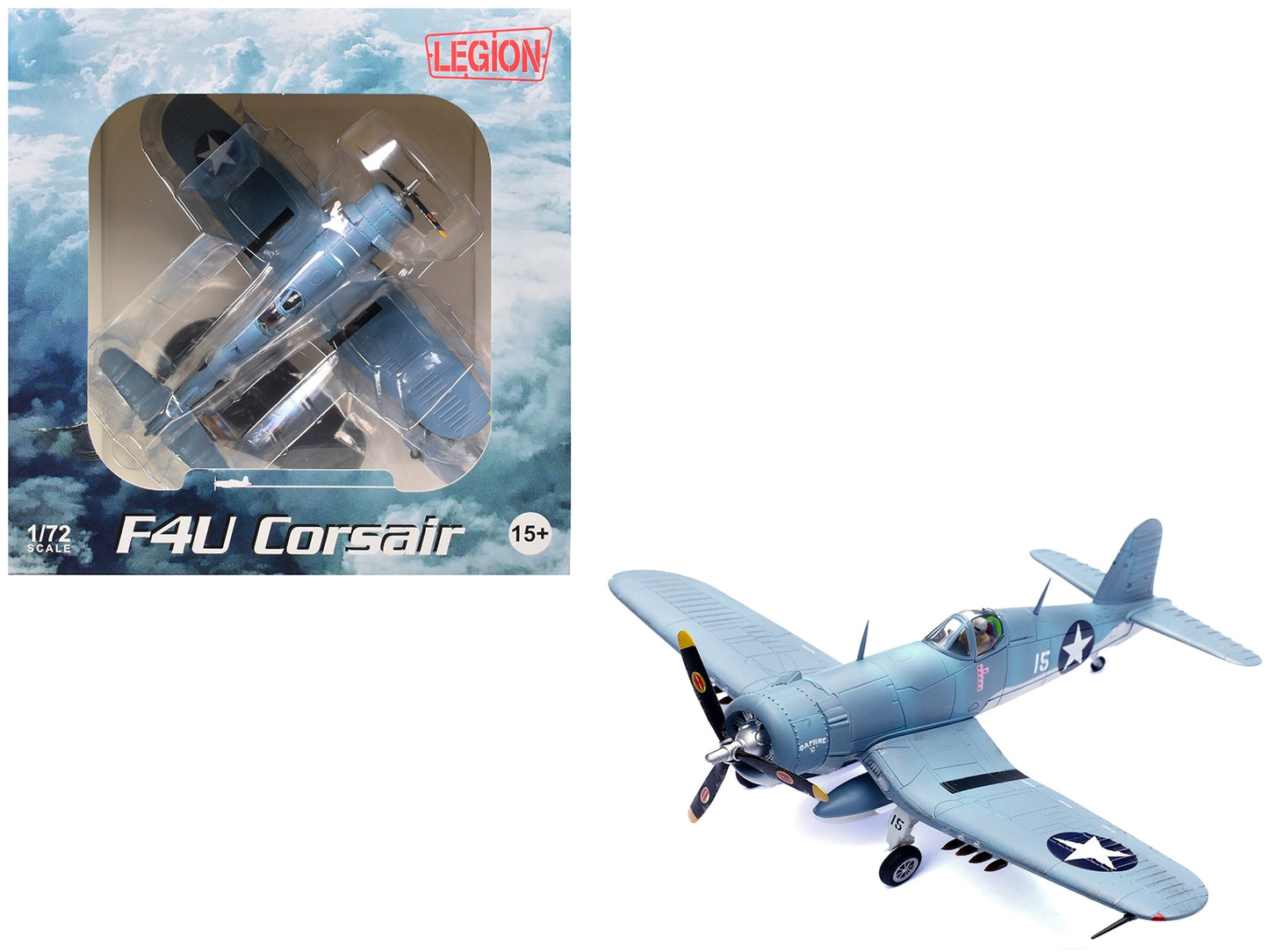 1/72 scale diecast model of Vought F4U-1 Corsair fighter plane "Daphne" by American Smart, featuring markings of Lt. Cupp and VMF-213.