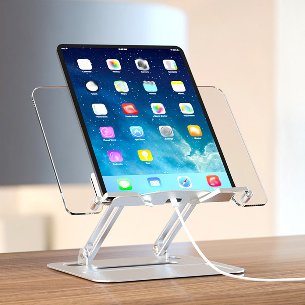Book Stand For Reading Height Adjustable Book Holder Hands Free Folding Reading Stand Aluminium Alloy Base For Displaying Cookbook Sheet Music Laptop Silver (acrylic aluminum base) - American Smart