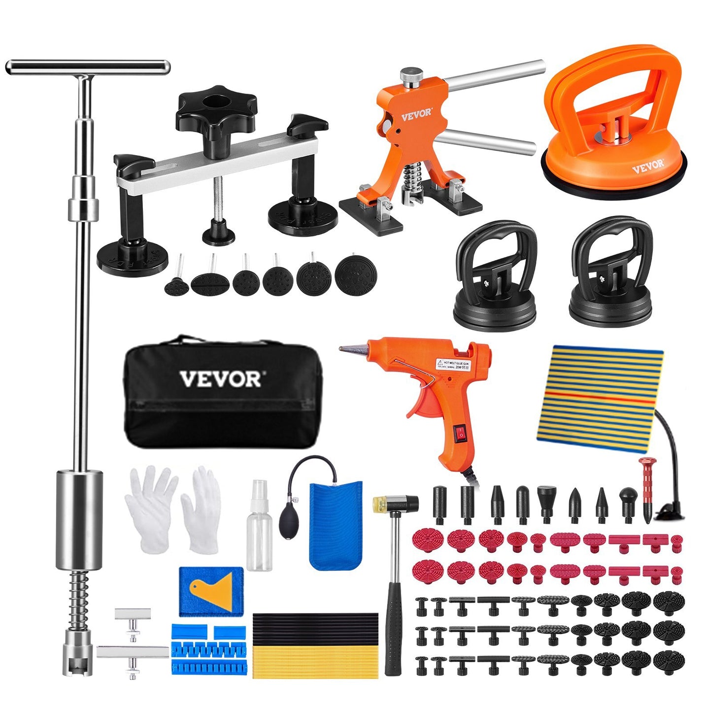 American Smart 107 PCS Dent Removal Kit with pullers, suction cups, and tools for auto body dent repair and hail damage.