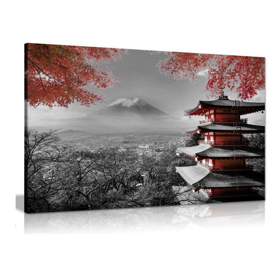 Color: Picture color, Size: Square drill 20x25cm - Japanese Temple Theme Diamond Painting, 5D Embroidery, Red, Black, White Landscape, Cross Stitch, Mosaic, DIY, Embroidery - American Smart