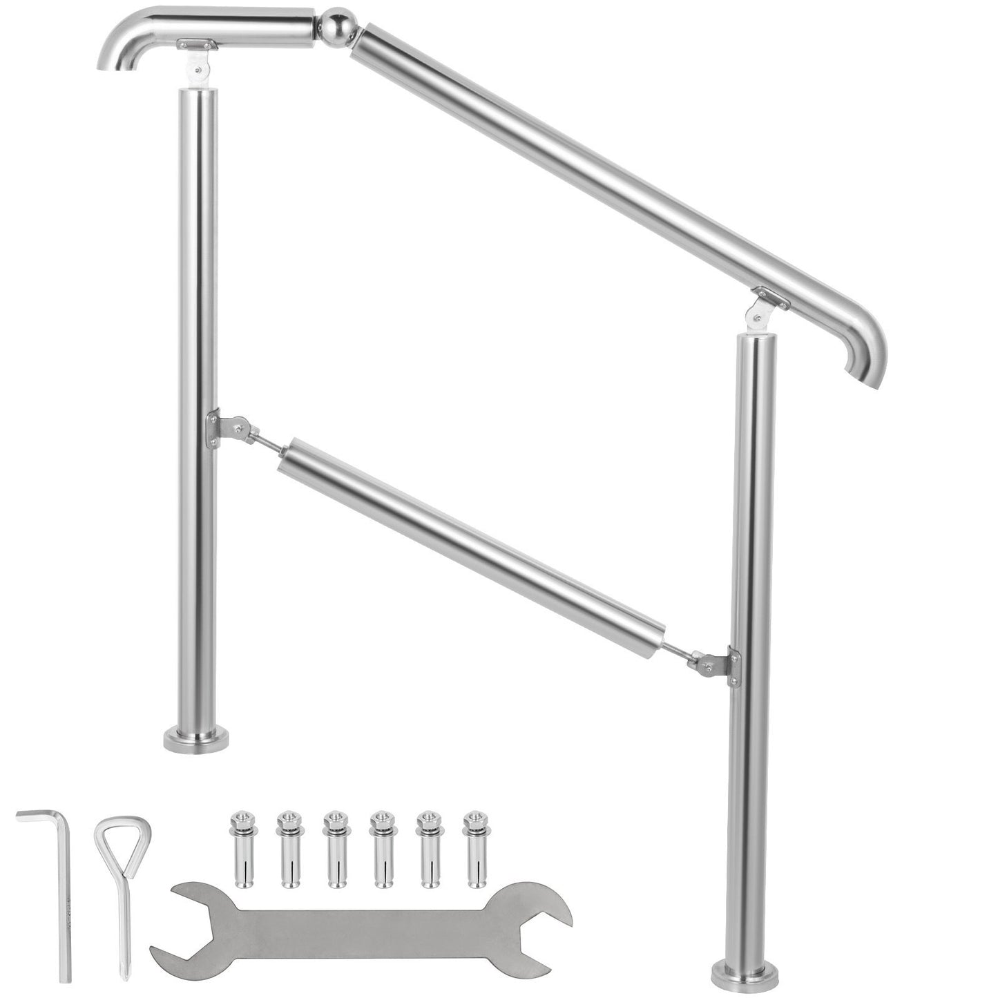 Stainless steel American Smart WB deck railing with adjustable stair handrail, silver finish, suitable for indoor outdoor steps, with installation kit
