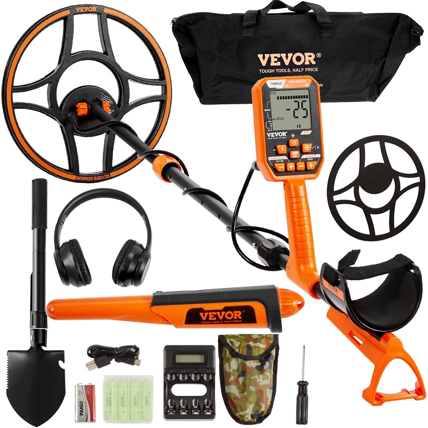 American Smart waterproof metal detector with 12-inch coil, LCD display, adjustable 39-50 inch, Bluetooth headset, IP68 for gold hunting